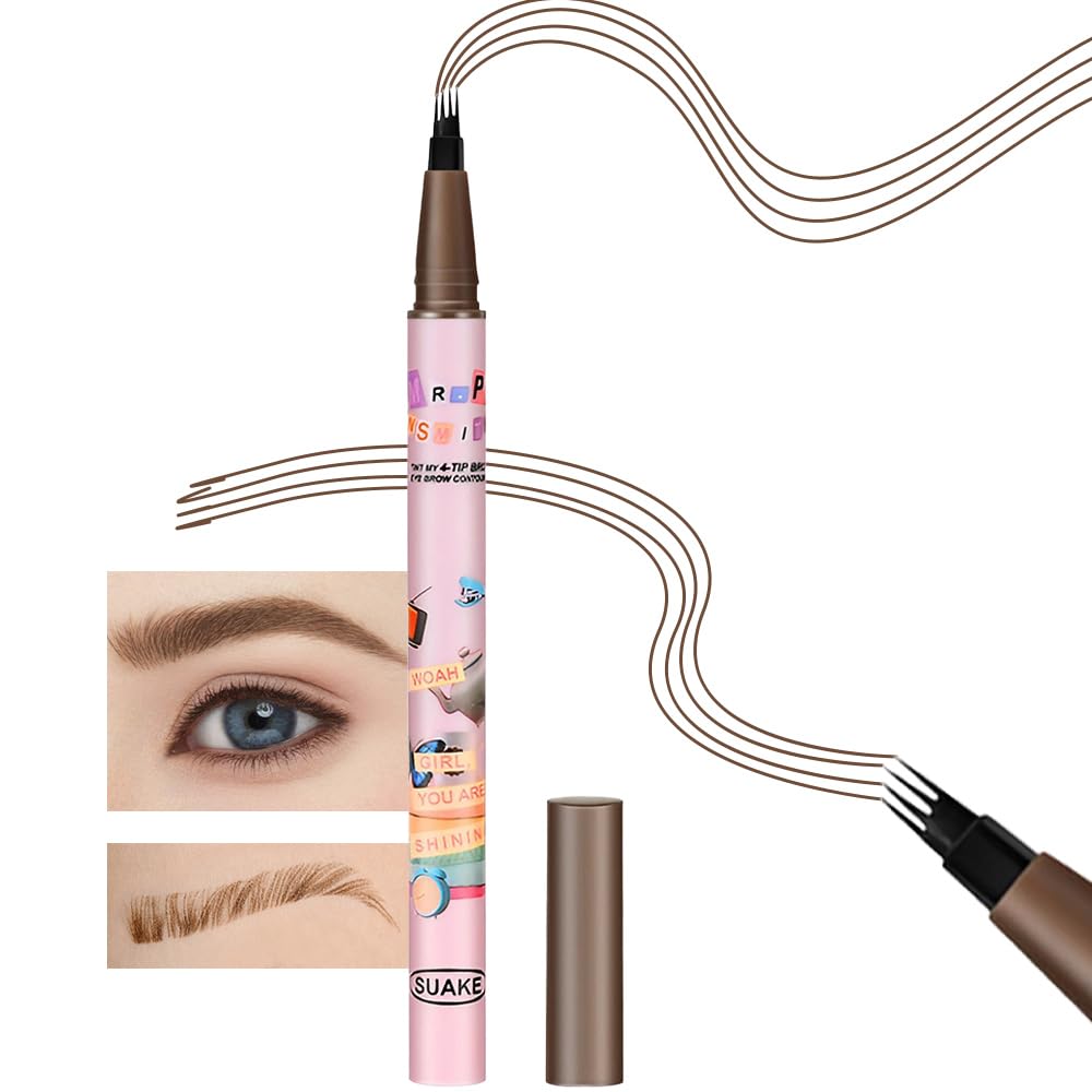 Kaely 2Pcs Magical Precise Waterproof Brow Pen,Suake Eyebrow Contouring Pen,4 Tip Eye Brow Pencils for Women Makeup,lapiz de cejas 3d Microblading Eyebrow Pen Pencil,24h Smudge Proof,02 Dark Brown