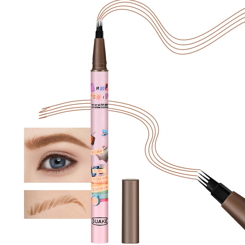 Kaely 2Pcs Magical Precise Waterproof Brow Pen,Suake Eyebrow Contouring Pen,4 Tip Eye Brow Pencils for Women Makeup,lapiz de cejas 3d Microblading Eyebrow Pen Pencil,24h Smudge Proof,02 Dark Brown