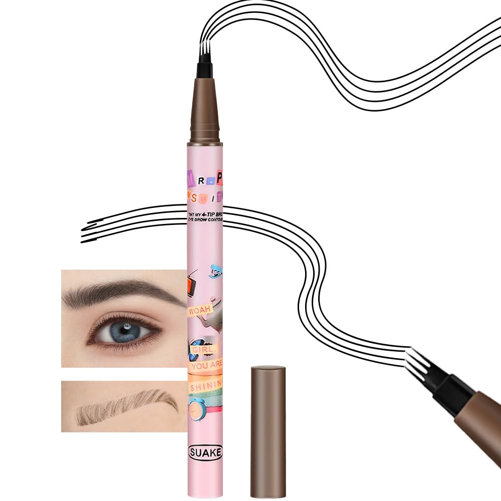 Kaely 2Pcs Magical Precise Waterproof Brow Pen,Suake Eyebrow Contouring Pen,4 Tip Eye Brow Pencils for Women Makeup,lapiz de cejas 3d Microblading Eyebrow Pen Pencil,24h Smudge Proof,02 Dark Brown