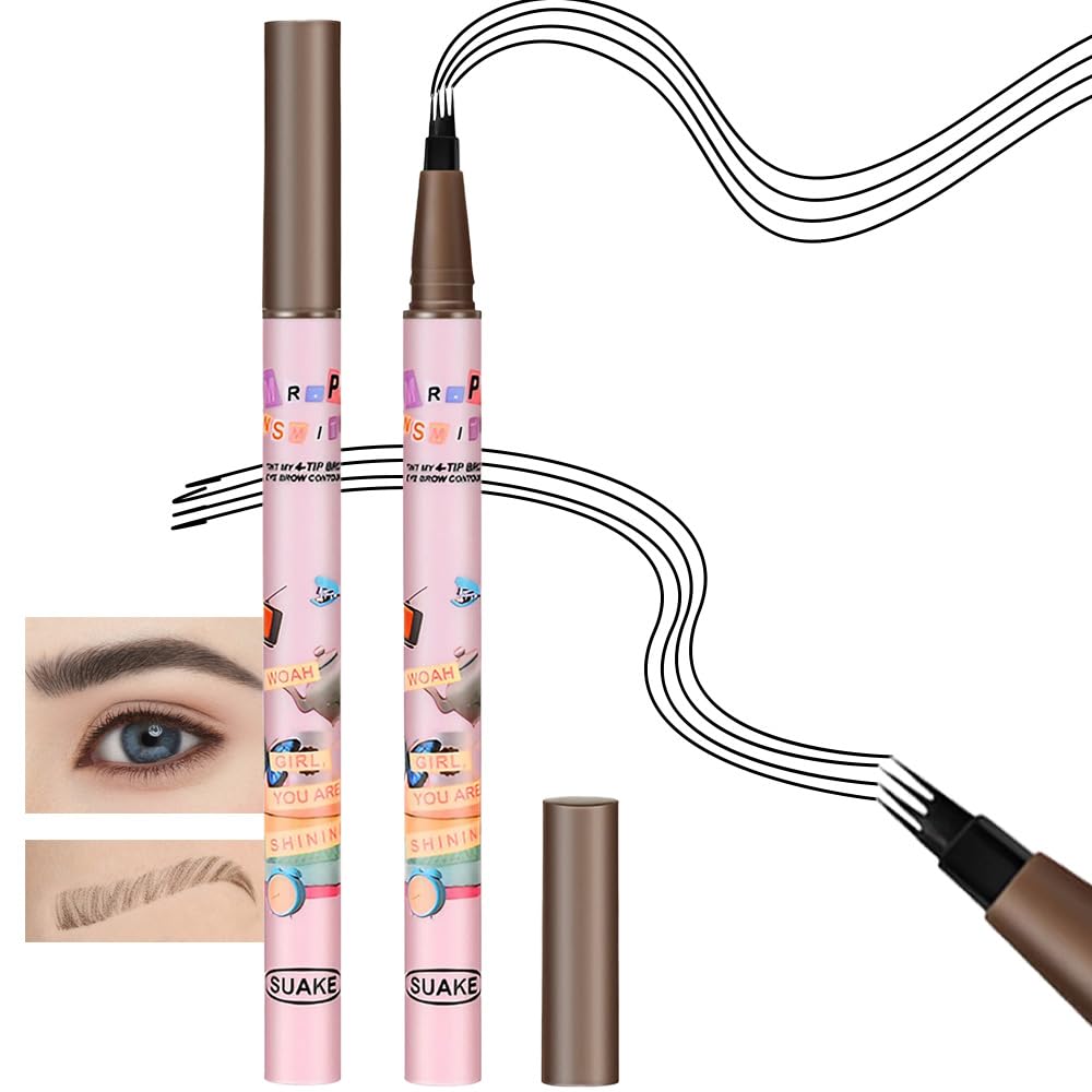 Kaely 2Pcs Magical Precise Waterproof Brow Pen,Suake Eyebrow Contouring Pen,4 Tip Eye Brow Pencils for Women Makeup,lapiz de cejas 3d Microblading Eyebrow Pen Pencil,24h Smudge Proof,02 Dark Brown