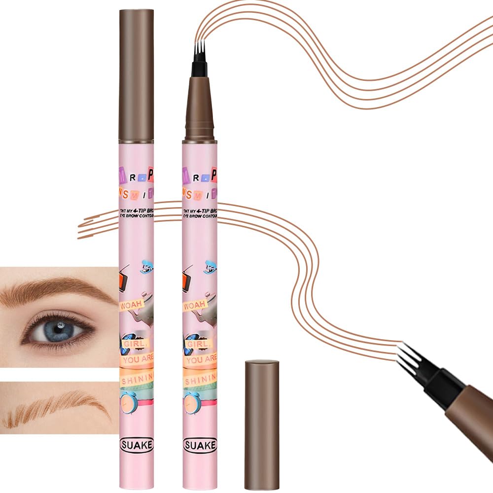 Kaely 2Pcs Magical Precise Waterproof Brow Pen,Suake Eyebrow Contouring Pen,4 Tip Eye Brow Pencils for Women Makeup,lapiz de cejas 3d Microblading Eyebrow Pen Pencil,24h Smudge Proof,02 Dark Brown