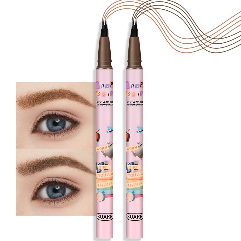 Kaely 2Pcs Magical Precise Waterproof Brow Pen,Suake Eyebrow Contouring Pen,4 Tip Eye Brow Pencils for Women Makeup,lapiz de cejas 3d Microblading Eyebrow Pen Pencil,24h Smudge Proof,02 Dark Brown