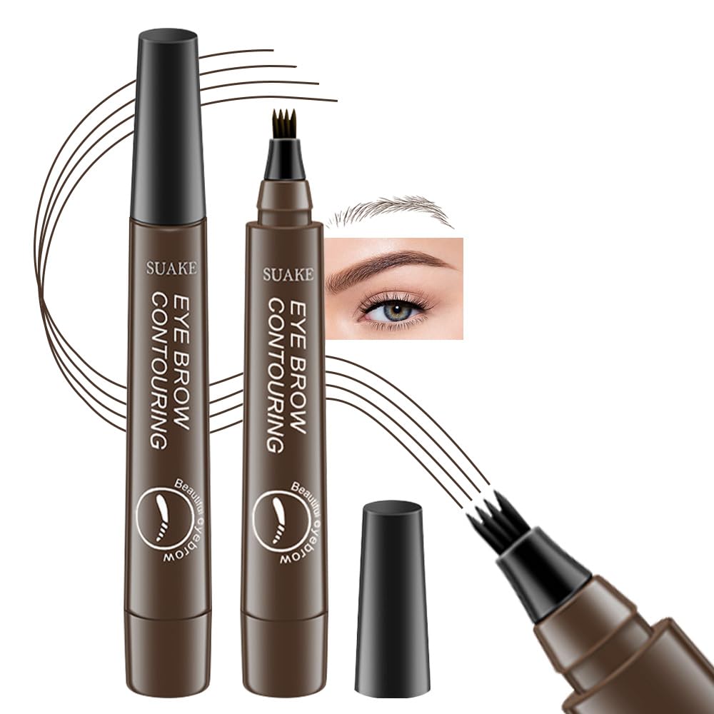 Kaely 2Pcs Magical Precise Waterproof Brow Pen,Suake Eyebrow Contouring Pen,4 Tip Eye Brow Pencils for Women Makeup,lapiz de cejas 3d Microblading Eyebrow Pen Pencil,24h Smudge Proof,02 Dark Brown