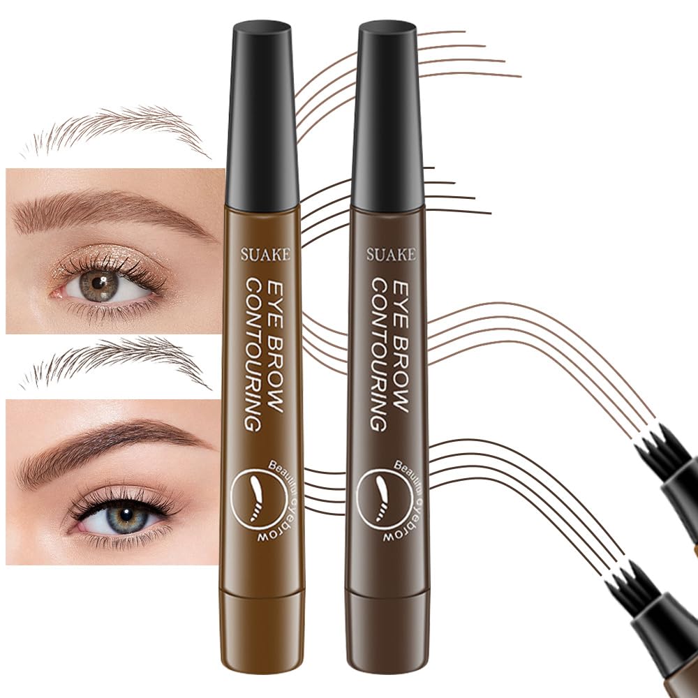 Kaely 2Pcs Magical Precise Waterproof Brow Pen,Suake Eyebrow Contouring Pen,4 Tip Eye Brow Pencils for Women Makeup,lapiz de cejas 3d Microblading Eyebrow Pen Pencil,24h Smudge Proof,02 Dark Brown