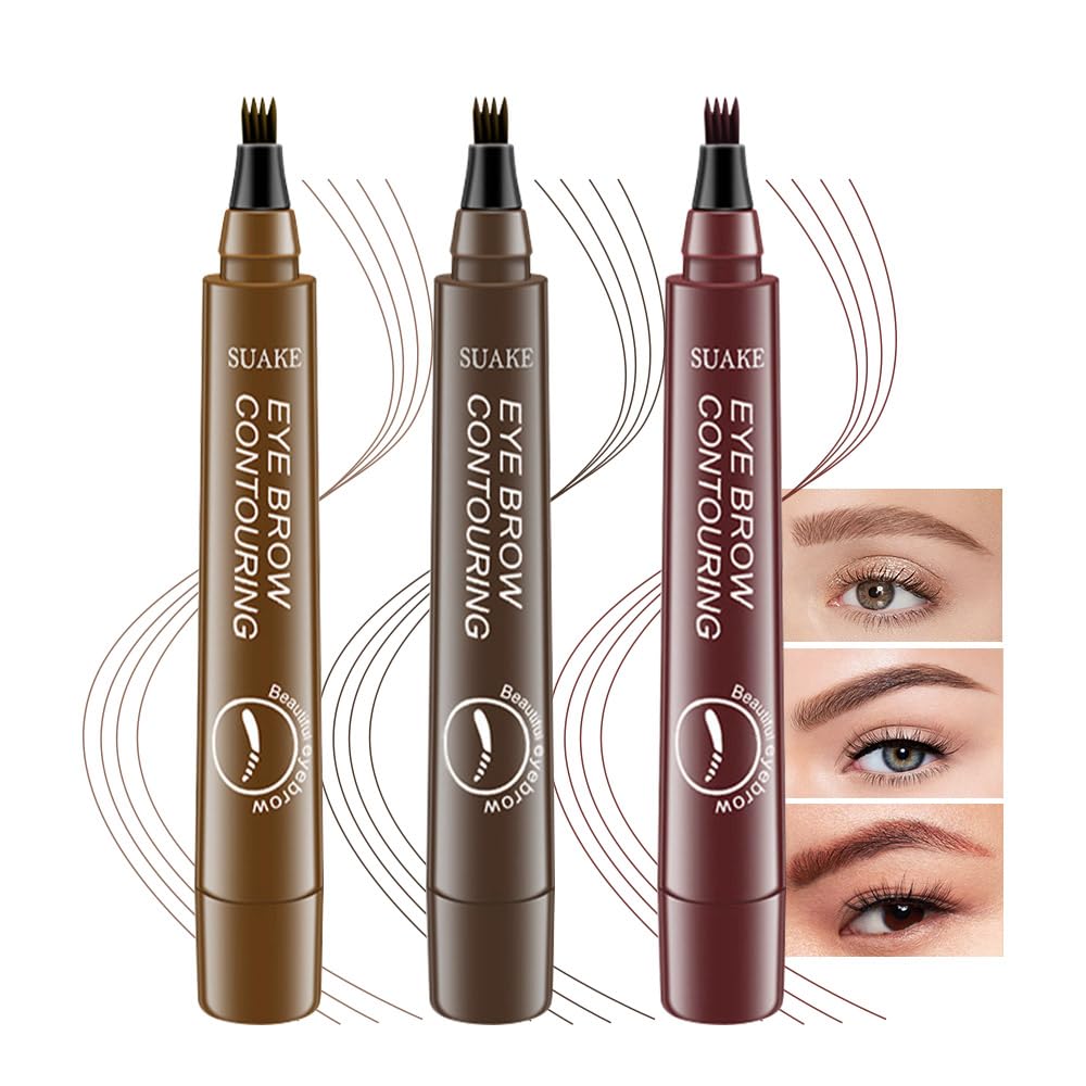 Kaely 2Pcs Magical Precise Waterproof Brow Pen,Suake Eyebrow Contouring Pen,4 Tip Eye Brow Pencils for Women Makeup,lapiz de cejas 3d Microblading Eyebrow Pen Pencil,24h Smudge Proof,02 Dark Brown