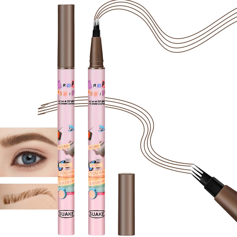 Kaely 2Pcs Magical Precise Waterproof Brow Pen,Suake Eyebrow Contouring Pen,4 Tip Eye Brow Pencils for Women Makeup,lapiz de cejas 3d Microblading Eyebrow Pen Pencil,24h Smudge Proof,02 Dark Brown