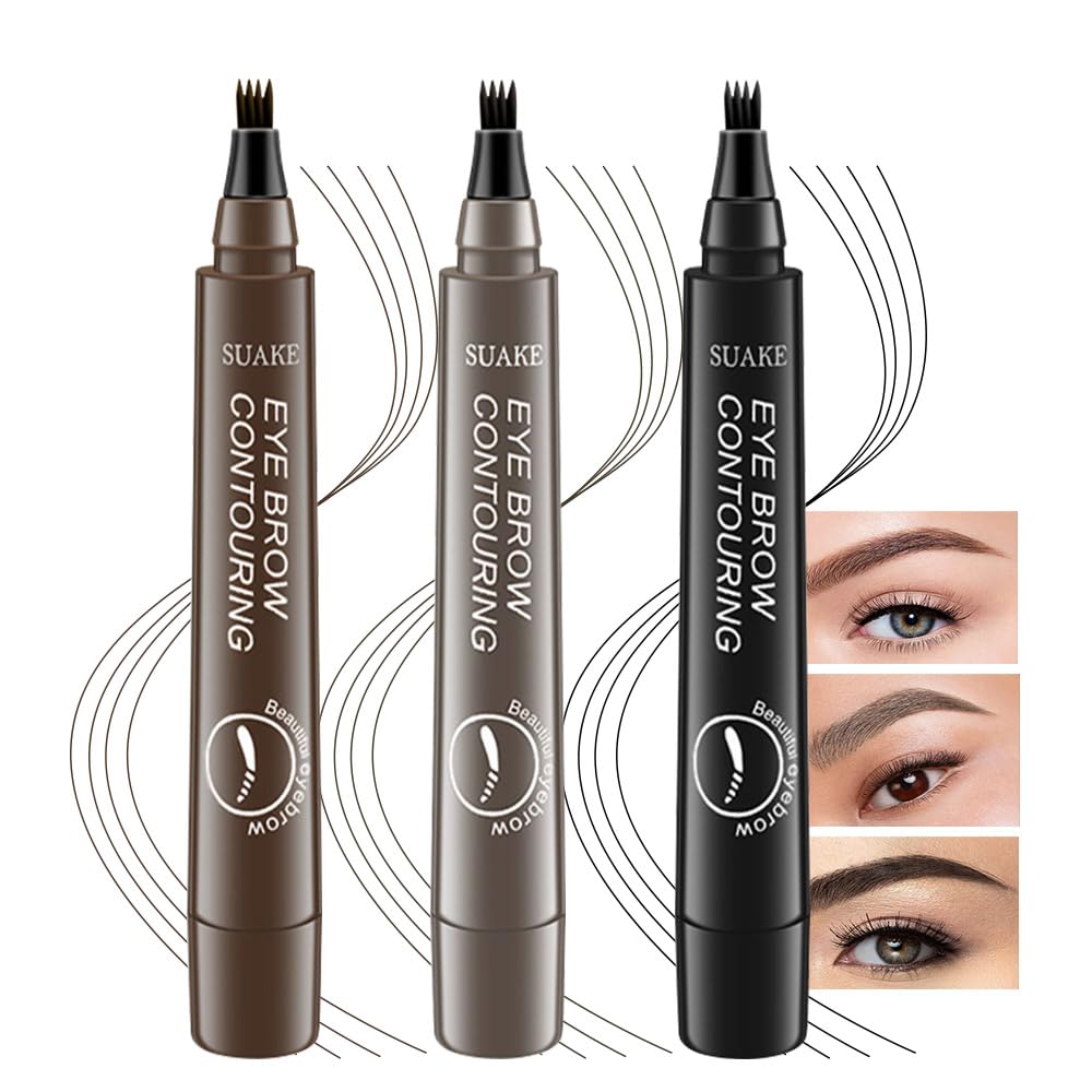 Kaely 2Pcs Magical Precise Waterproof Brow Pen,Suake Eyebrow Contouring Pen,4 Tip Eye Brow Pencils for Women Makeup,lapiz de cejas 3d Microblading Eyebrow Pen Pencil,24h Smudge Proof,02 Dark Brown