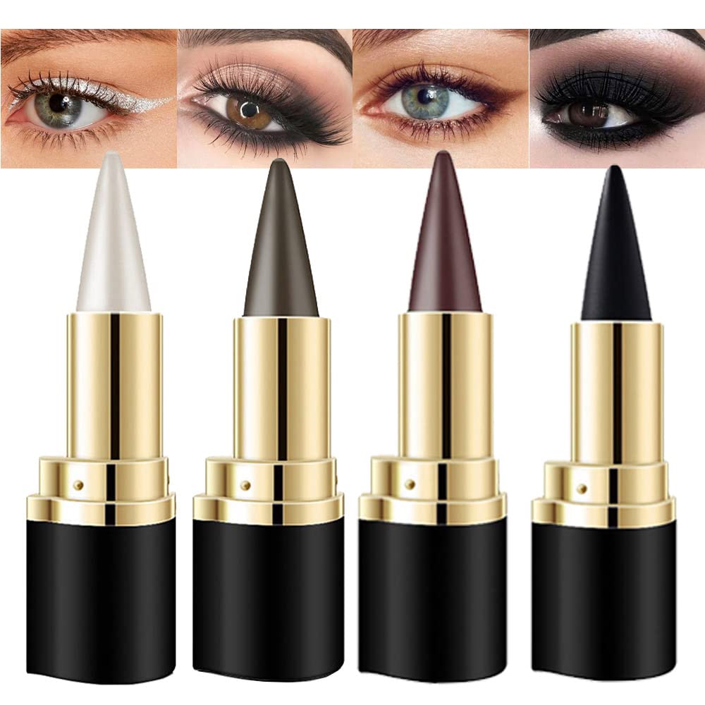 Kaely 4Pcs Black Brown Silver Gray Gel Eyeliner Pencils Set,Waterproof Eye Liner Pen,Cat Eye Stencil Cat Face Makeup Kit,Eye Black Eyeshadow Palette Stick,Gothic Halloween Makeup,delineador de ojos