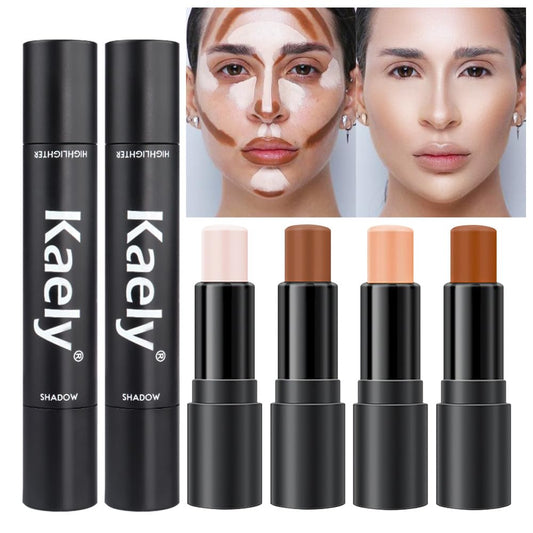 Kaely 4 Color Highlighter Contour Stick,Cream Contour Palette Kit for Beginners,Bronzer Contouring Sticks,contorno maquillaje para mujer en oferta,Concealer Stick Primer Face Makeup Brightener,02+03