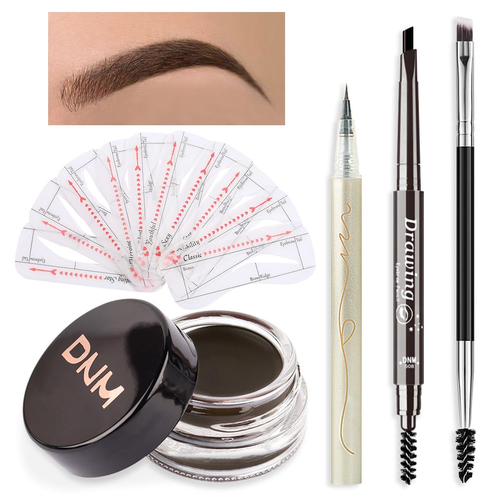 Kaely Eyebrow Stamp Pencil Kit for Eyebrows, Makeup Brow Stamp Trio Kit with Waterproof Eyebrow Pencil, Eyeliner, Eyebrow Pomade, 10 Eyebrow Stencils and Dual-ended Eyebrow Brush, Kit-01# EBONY