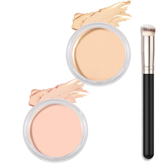 Kaely 2Pcs under Eye Brightener,Conceal Brighten Dark Circles,Cream Pot Full Coverage Concealer Palette Kit,Waterproof Foundation Brush Set,Face Color Correcting Makeup,Eye Ring corrector de ojeras