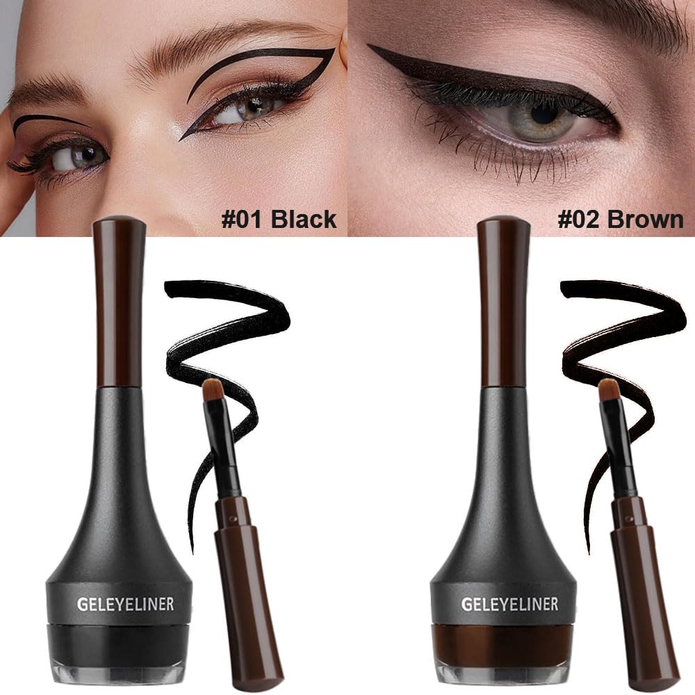 Kaely 2Pcs Black Brown Gel Eyeliner Pot,Easy to Use Eye Makeup Sets,Waterproof Eye Liners Kit,Cream Eyeliner Pencil Stamps,Eyebrow Cream Kit,delineador de ojos contra el agua,maquillaje para mujer