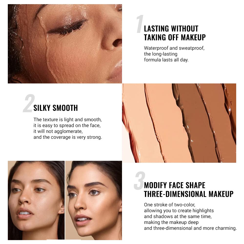 Kaely 4 Color Highlighter Contour Stick,Cream Contour Palette Kit for Beginners,Bronzer Contouring Sticks,contorno maquillaje para mujer en oferta,Concealer Stick Primer Face Makeup Brightener,02+03