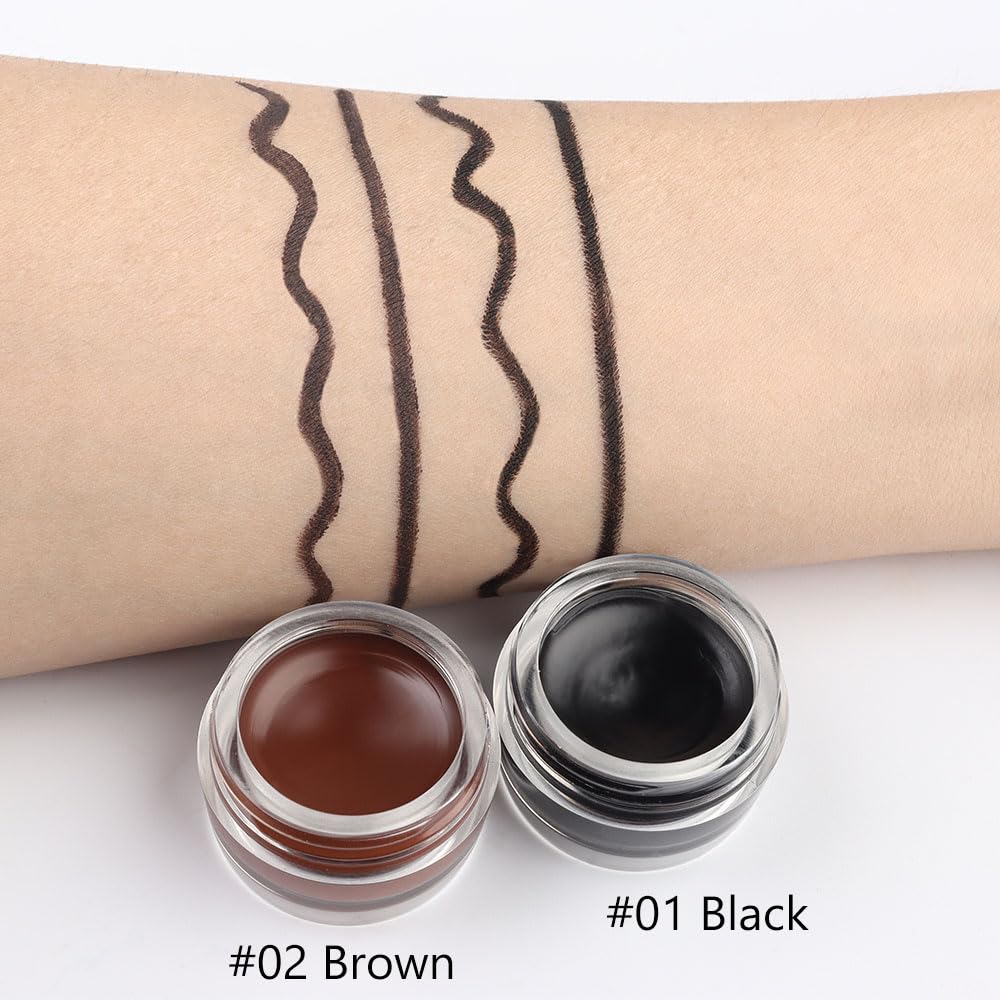 Kaely 2Pcs Black Brown Gel Eyeliner Pot,Easy to Use Eye Makeup Sets,Waterproof Eye Liners Kit,Cream Eyeliner Pencil Stamps,Eyebrow Cream Kit,delineador de ojos contra el agua,maquillaje para mujer