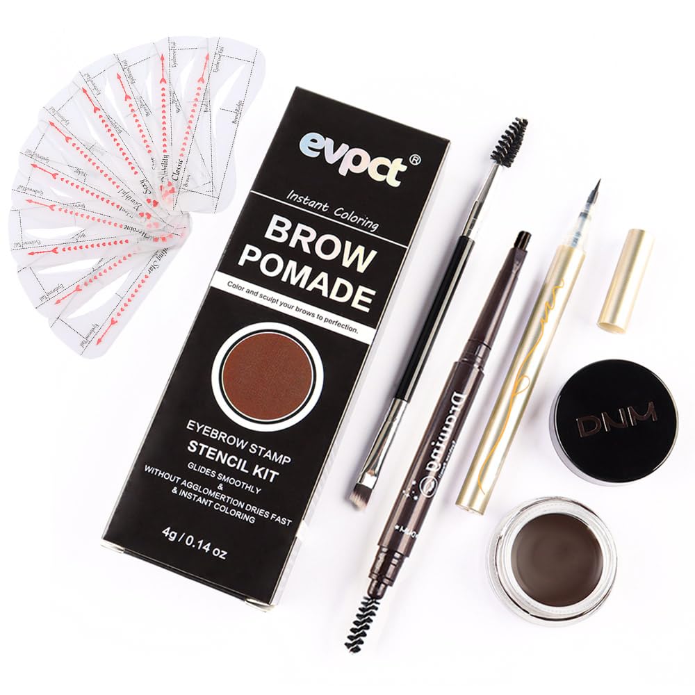 Kaely Eyebrow Stamp Pencil Kit for Eyebrows, Makeup Brow Stamp Trio Kit with Waterproof Eyebrow Pencil, Eyeliner, Eyebrow Pomade, 10 Eyebrow Stencils and Dual-ended Eyebrow Brush, Kit-01# EBONY